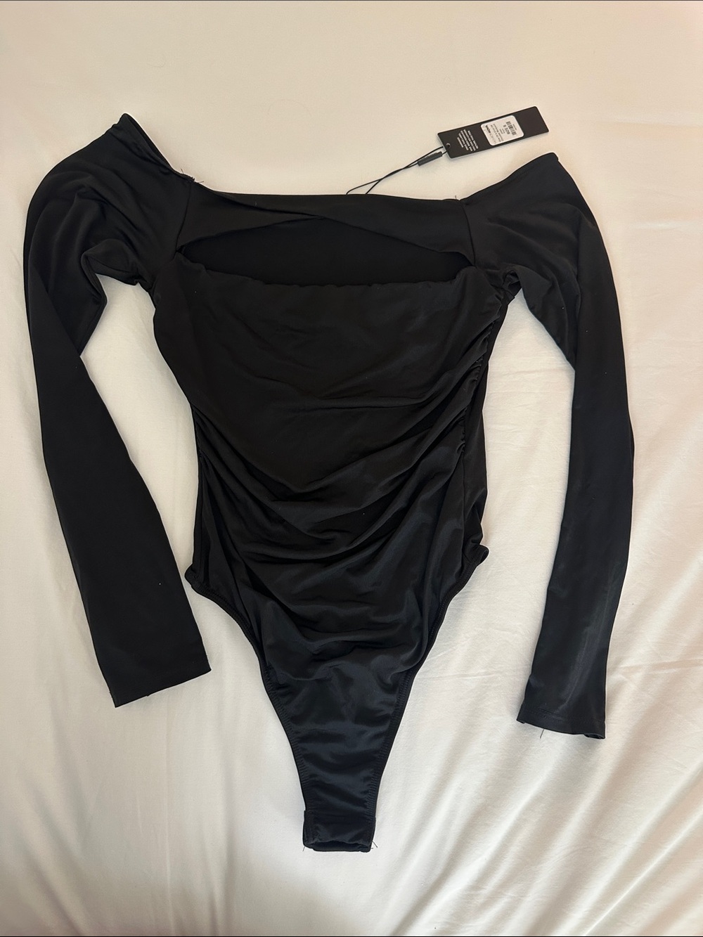 Fashion Nova Black Long Sleeve Square Neck Bodysuit